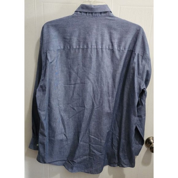 VTG Yves Saint Laurent Blue Woven Dress Shirt LS Button Down Size L 16.5 32-33 - Picture 9 of 10